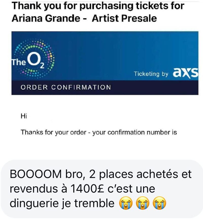 Témoignage élève · revente tickets Ariana Grande à 1400£