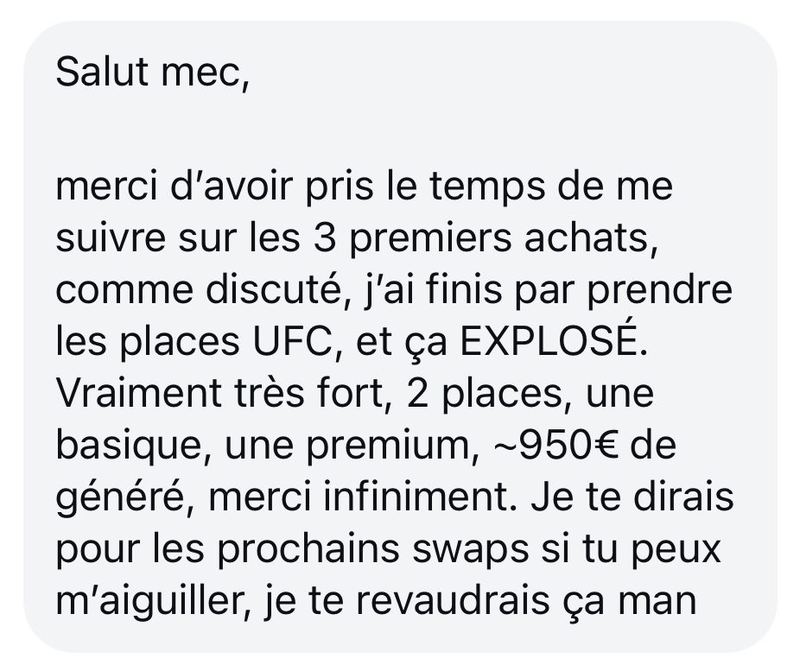 Témoignage élève · revente places UFC ~950€